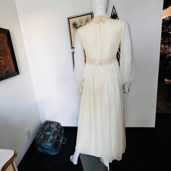 Antique Prairie Prom Dress Crocheted Lace Trim - Picture 6 of 12